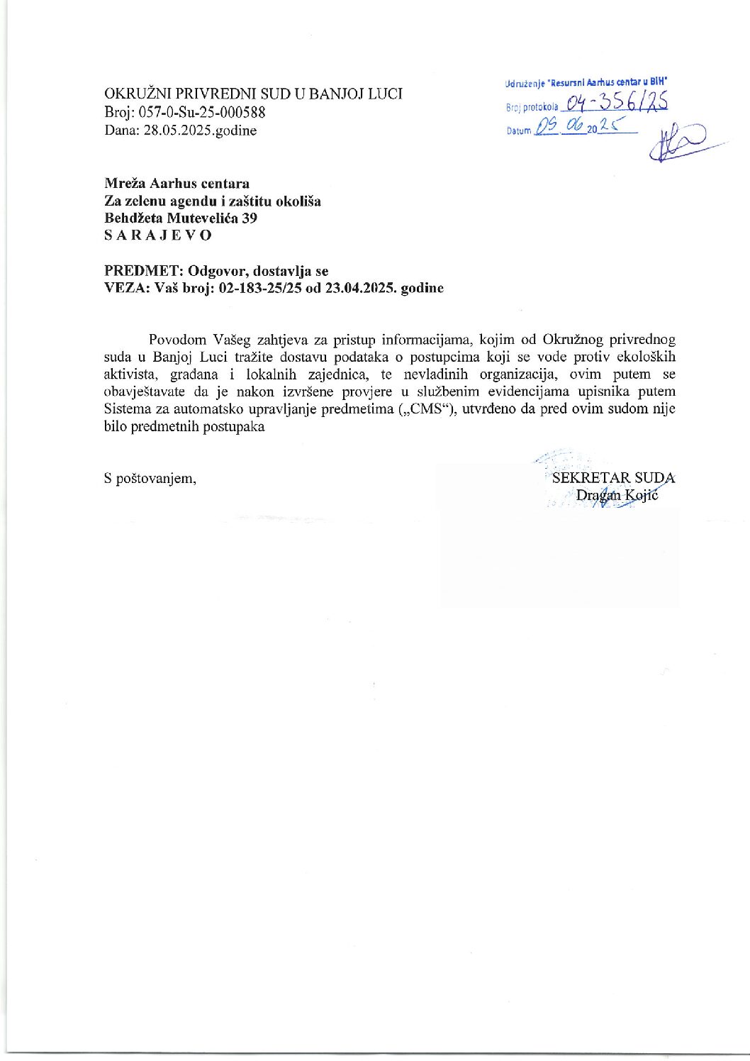 Okružni privredni sud u Banja Luci, 28.05.2025.