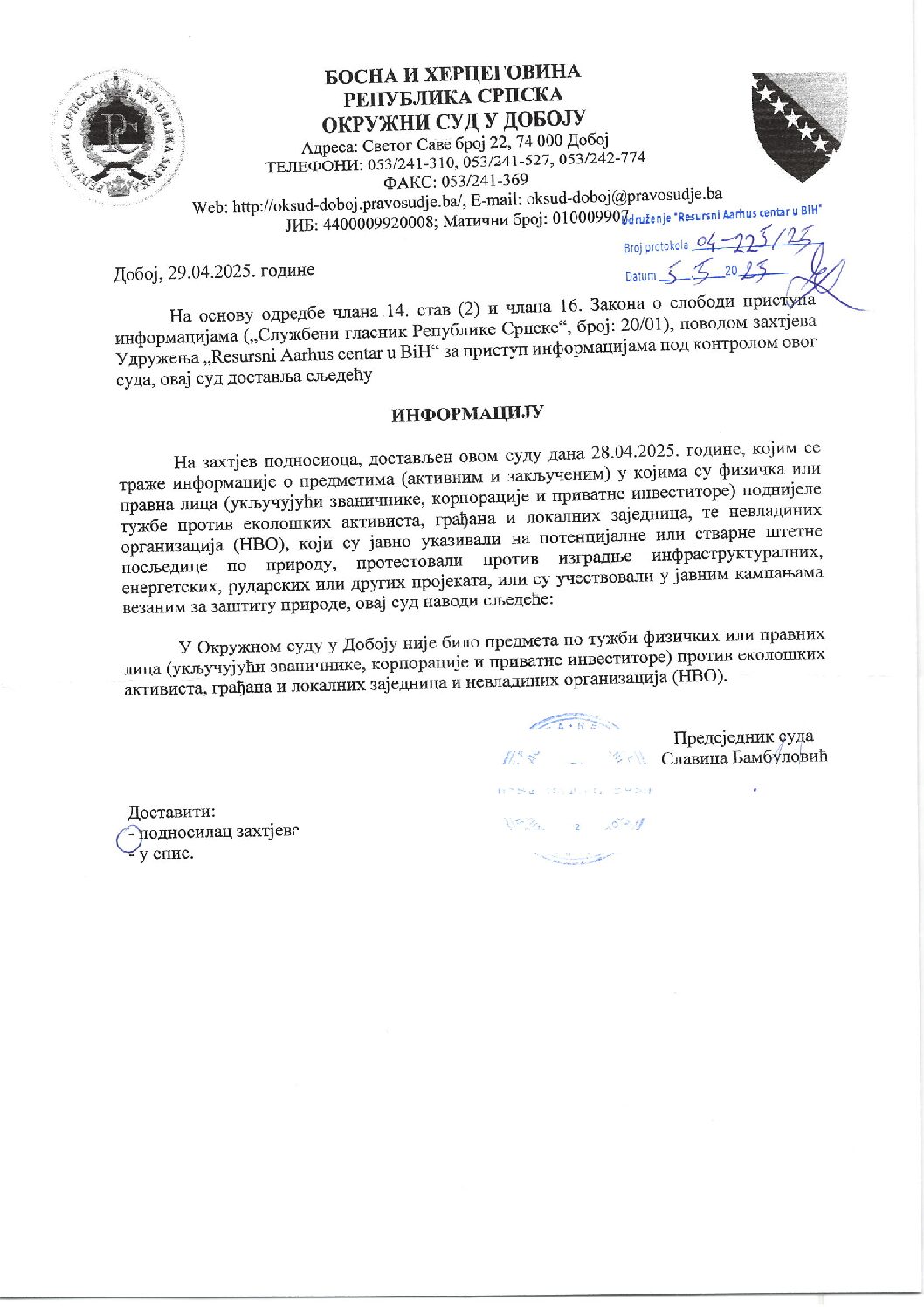 Okružni sud u Doboju, 5.5.2025.
