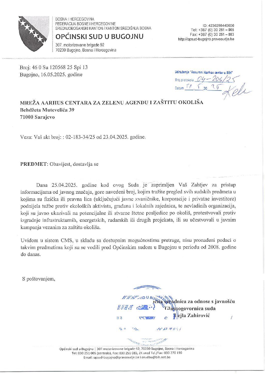 Općinski sud u Bugojnu, 21.5.2025.