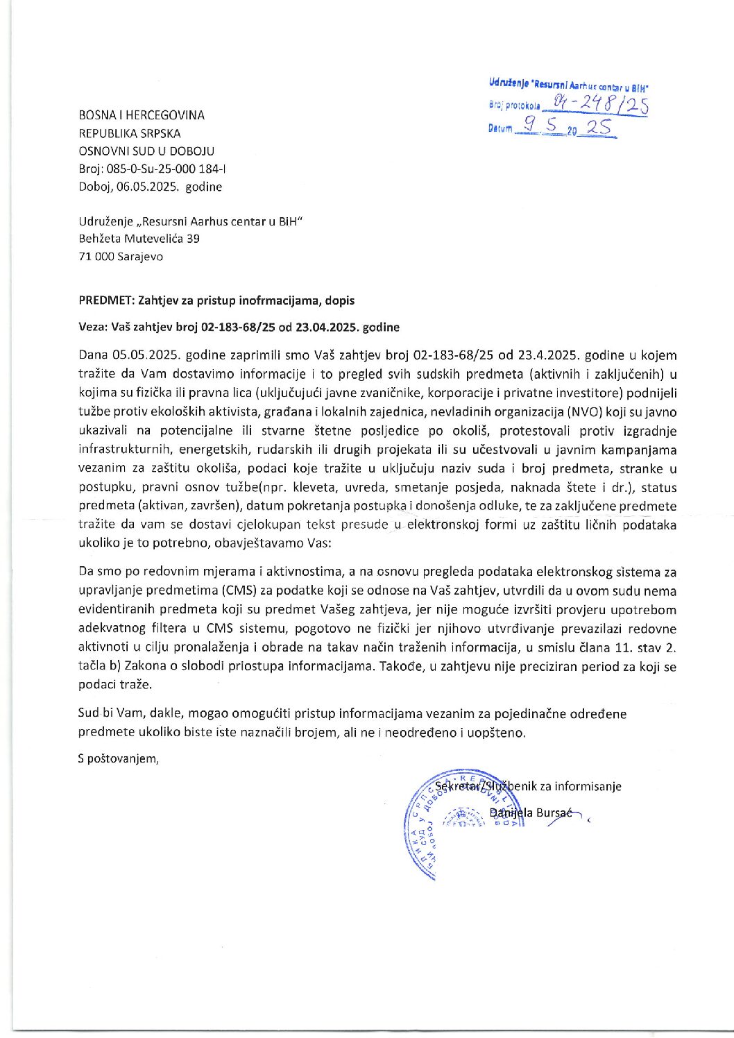 Osnovni sud u Doboju, 9.5.2025.