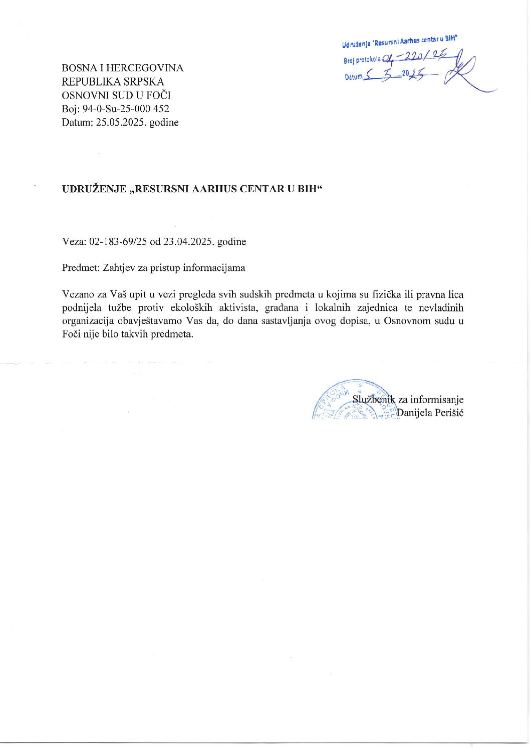 Osnovni sud u Foči, 5.5.2025.