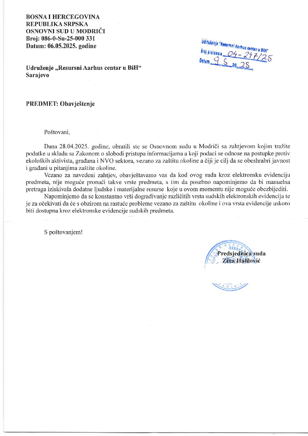 Osnovni sud u Modriči, 9.5.2025.
