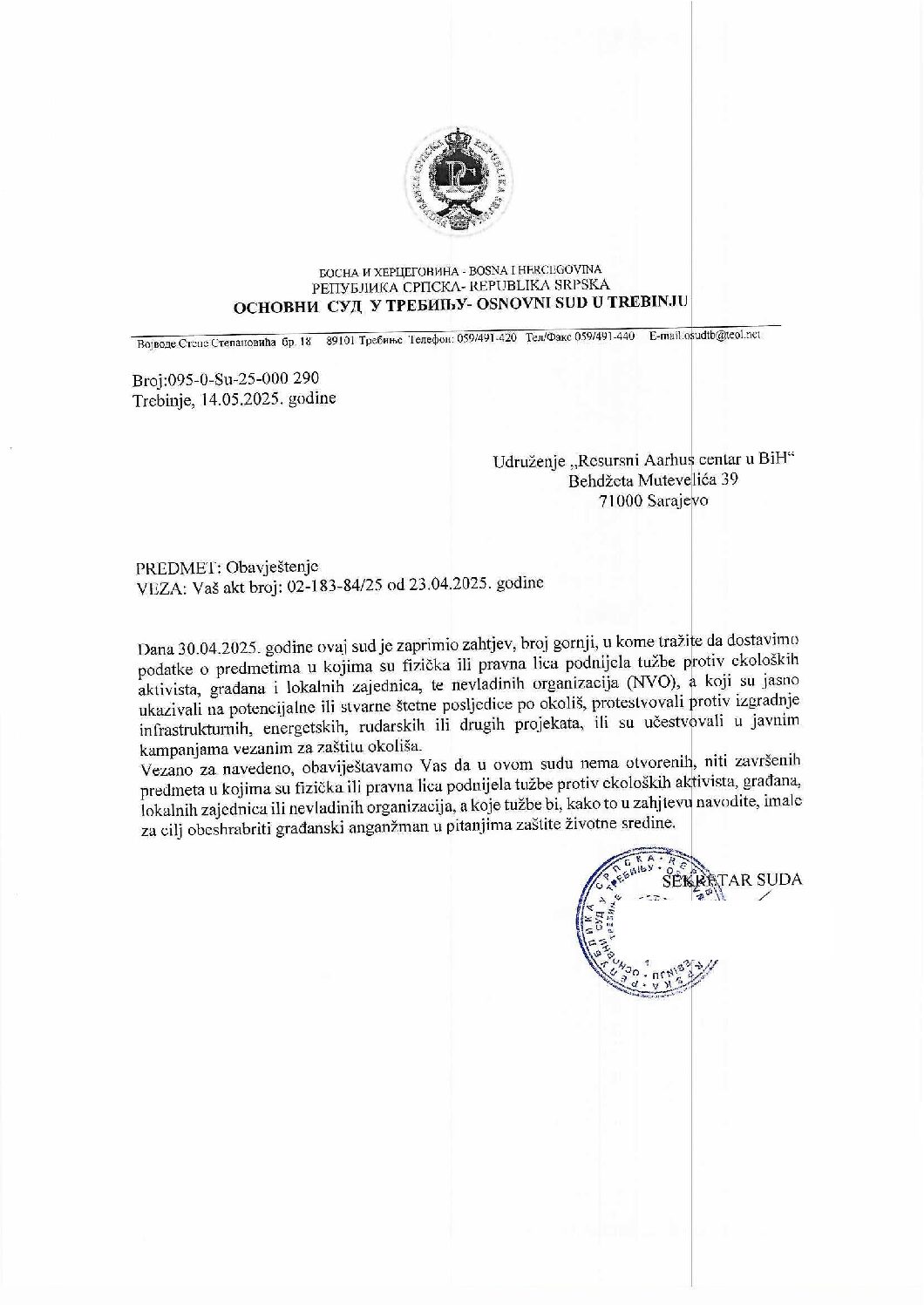 Osnovni sud u Trebinju, od 03.06. 2025.