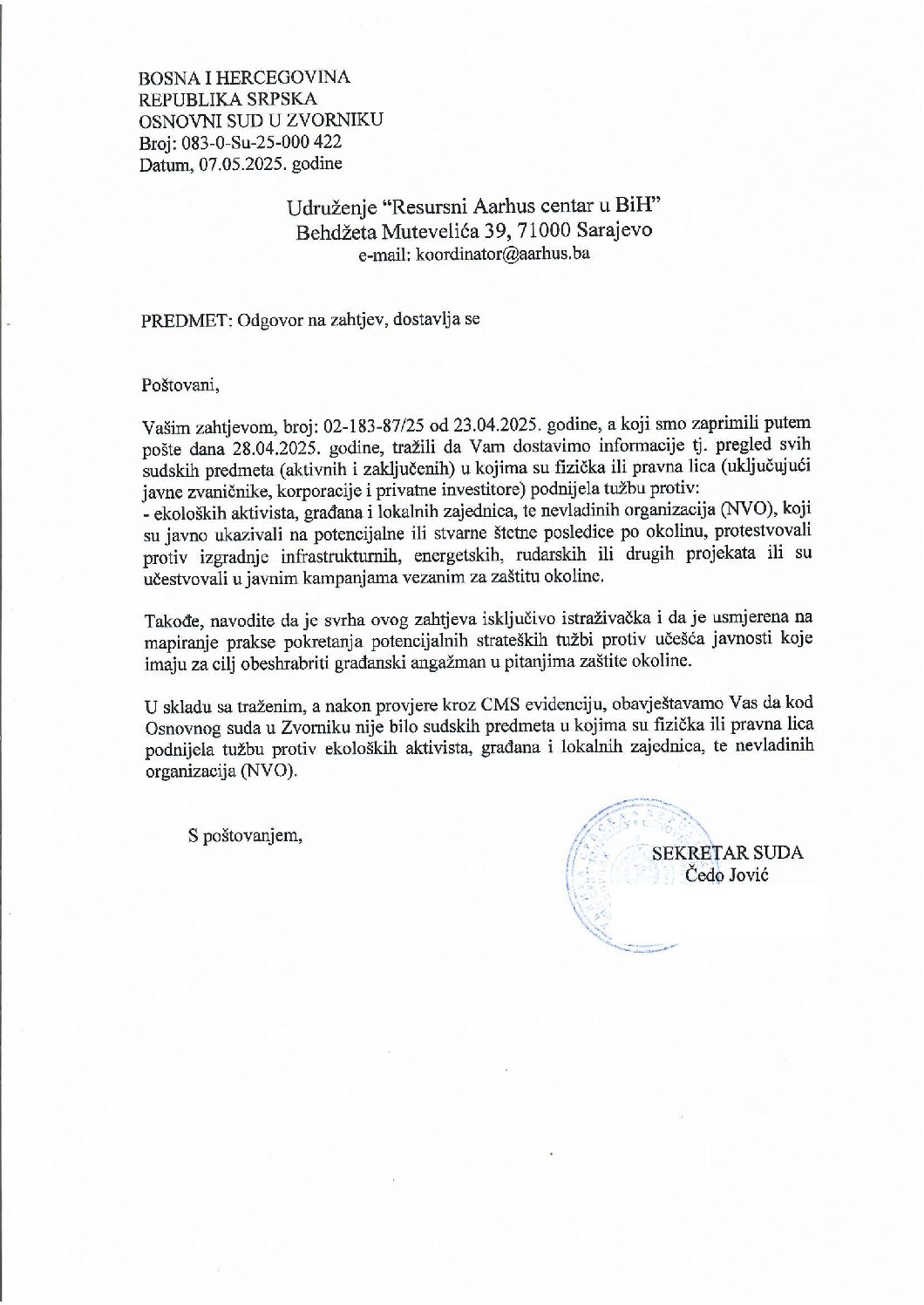 Osnovni sud u Zvorniku, 07.05.2025.